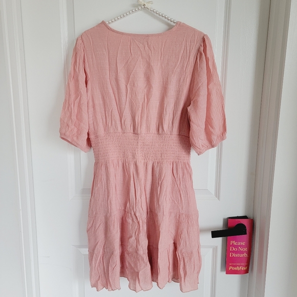 *Host Pick* Coral Peach V-Neck Balloon Sleeve Casual Mini Dress Sz Petite XL - Picture 4 of 10